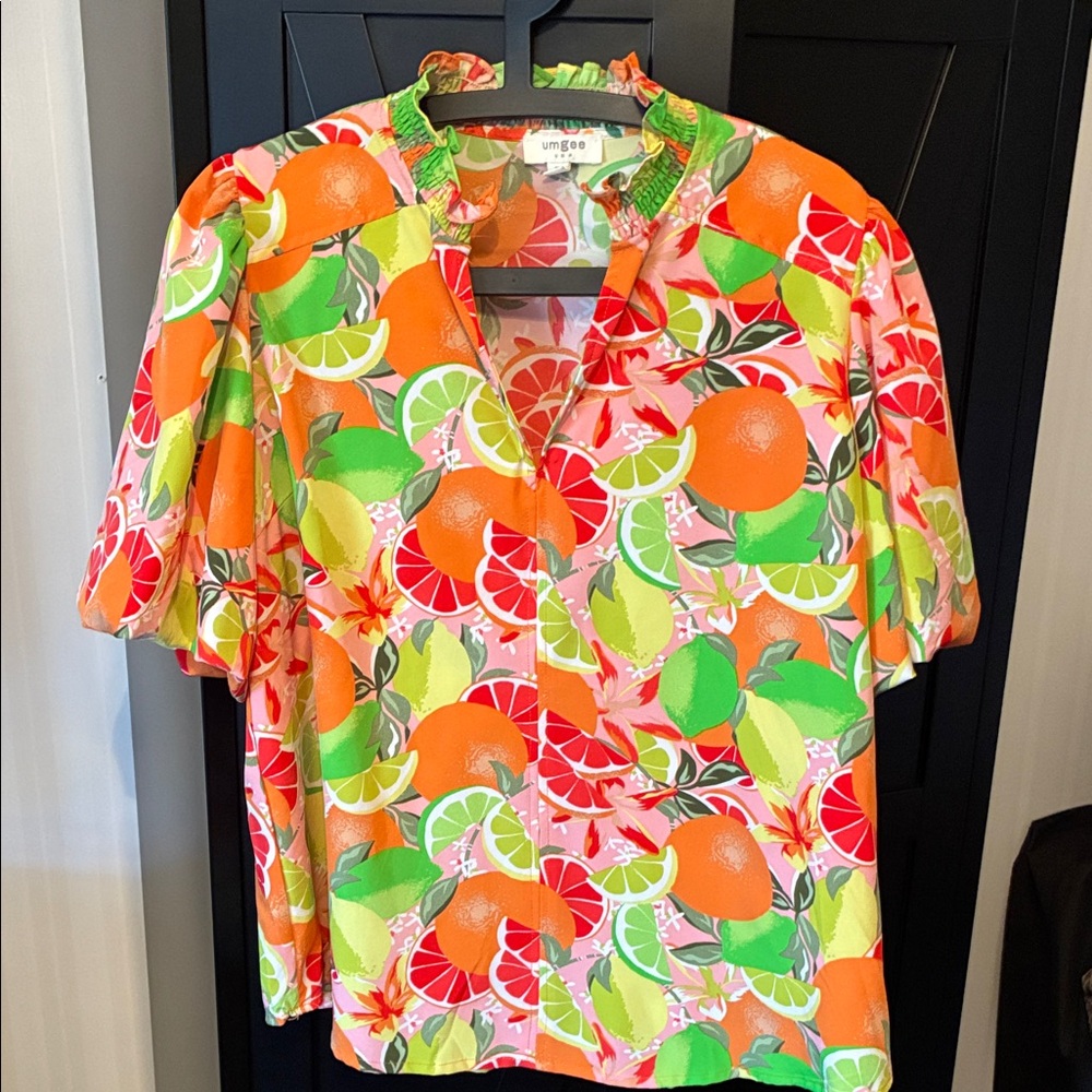 Umgee Citrus Burst Blouse - Orange, Pink, Green